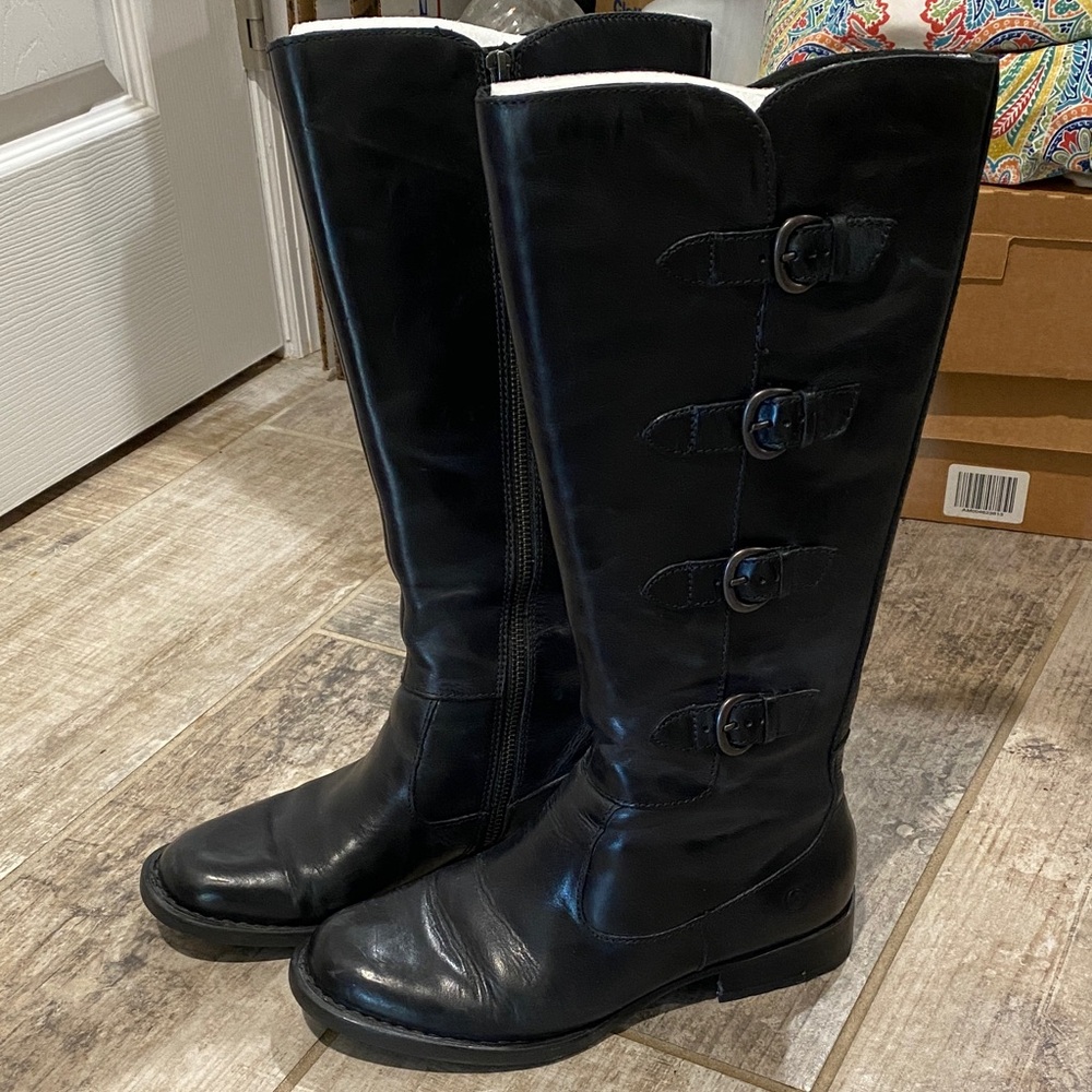 Born Black Over the Knee Boots with Buckle Detail